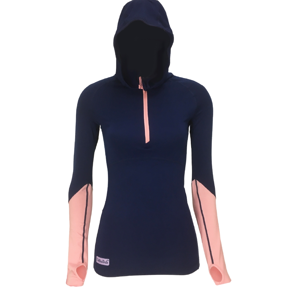 Womens 1/4 Zip Hoodie Baselayer Ink/Flamingo